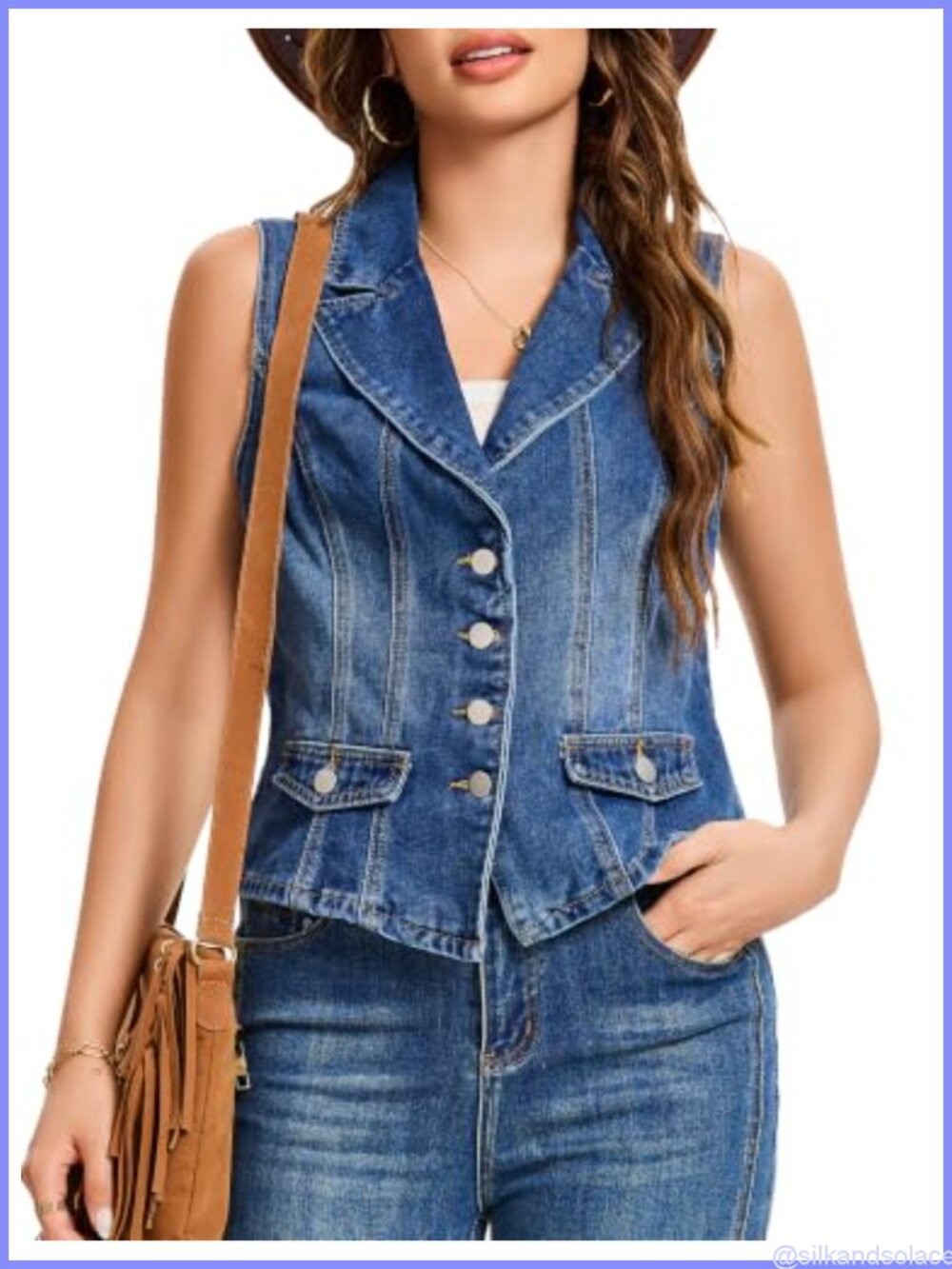 Denim Vest Sleeveless V Neck Notched Lapel Western Waistcoat Button Down